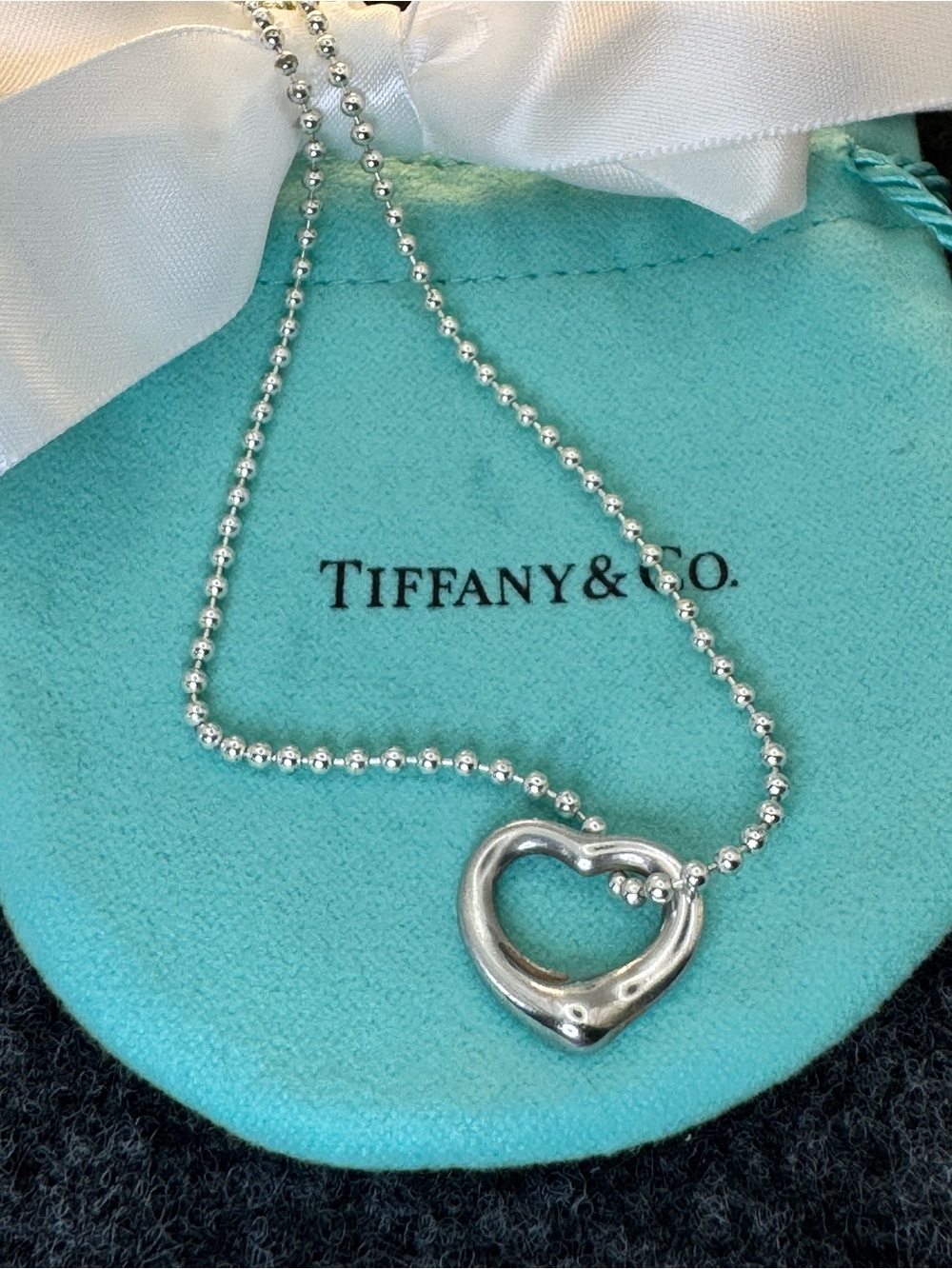 Tiffany & Co. Silver Heart With Generic Sterling Silver 16” Chain